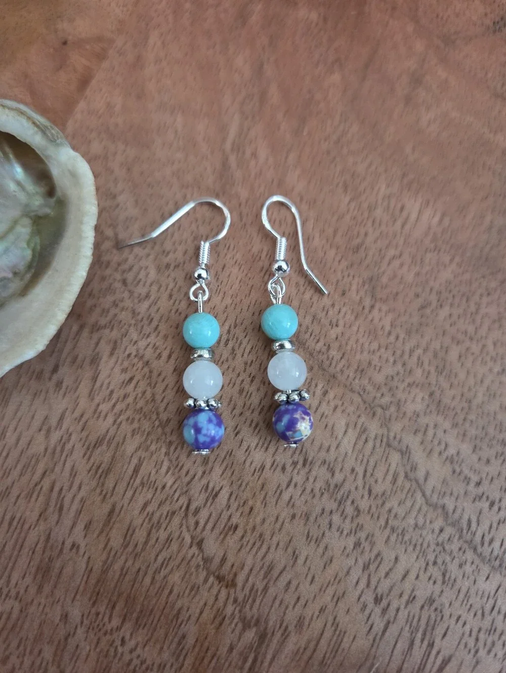 Turquoise & Purple Beaded Drop Earrings Bohemian Fairy Whimsical Gift Handmade